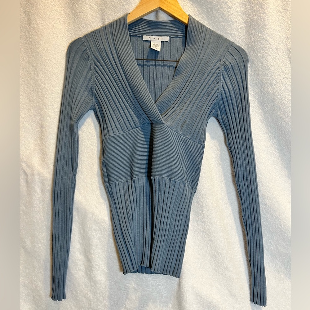 Blue CAbi hourglass ribbed sweater
